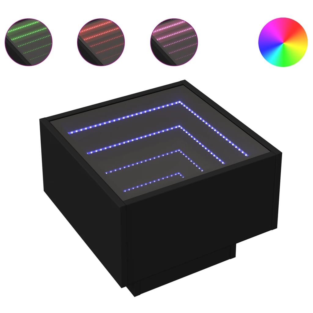 Tavolino con LED Nero 40x40x30 cm in Legno Multistrato 847498