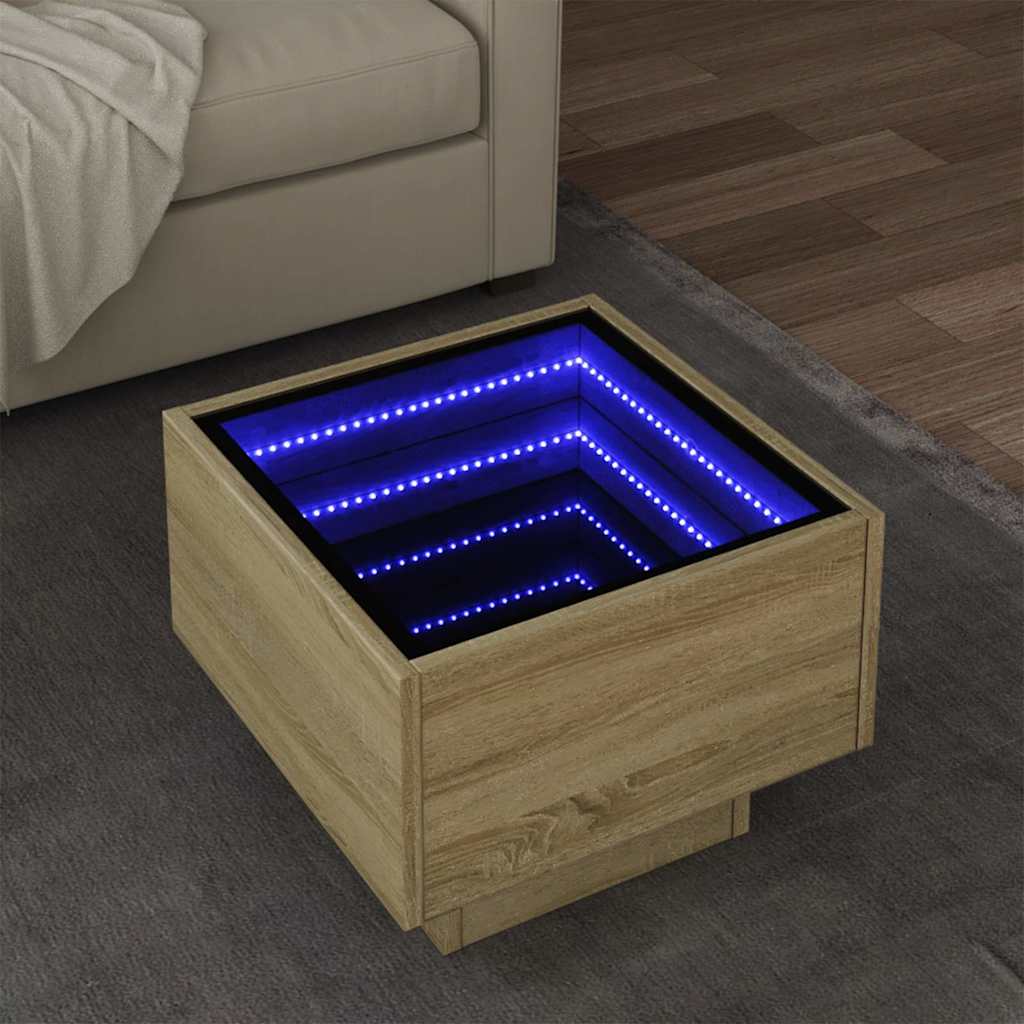 Tavolino con LED-Tavolino da soggiorno-Tavolo Rovere Sonoma 40x40x30 cm in Legno Multistrato