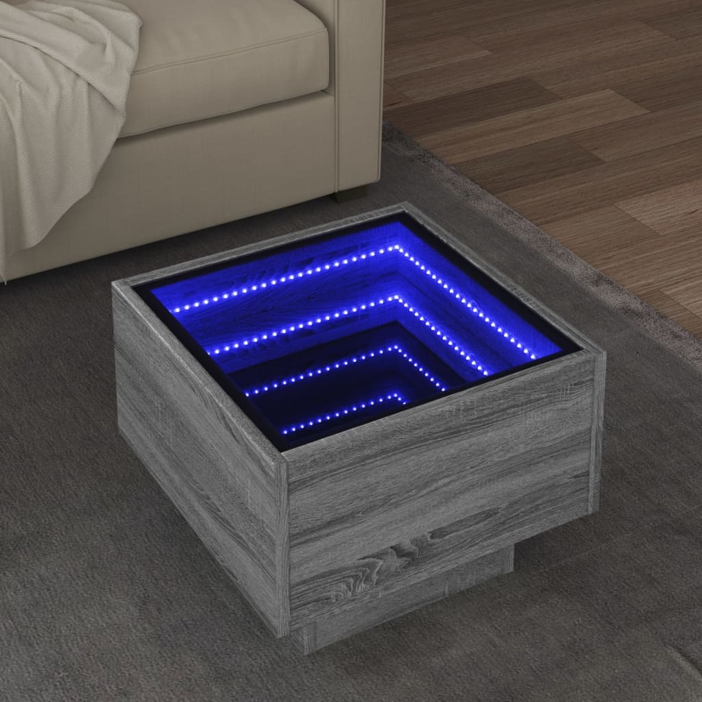 vidaXL Tavolino con LED Grigio Sonoma 40x40x30 cm in Legno Multistrato