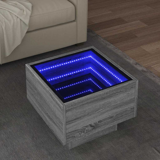 Tavolino con LED-Tavolino da soggiorno-Tavolo Grigio Sonoma 40x40x30 cm in Legno Multistrato