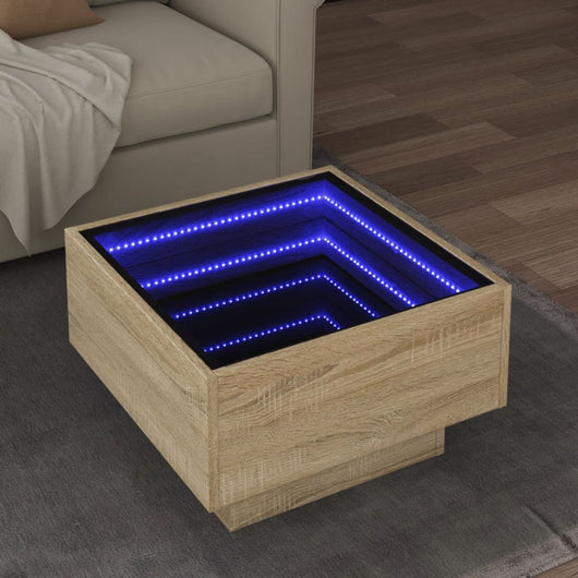 Tavolino Salotto con LED-Tavolino da soggiorno-Tavolo Rovere Sonoma 50x50x30 cm Multistrato