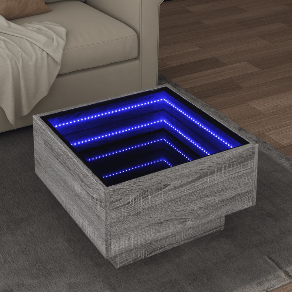 vidaXL Tavolino Salotto con LED Grigio Sonoma 50x50x30 cm Multistrato