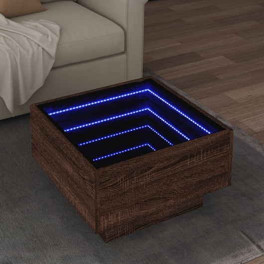 Tavolino Salotto con LED-Tavolino da soggiorno-Tavolo Rovere Marrone 50x50x30 cm Multistrato