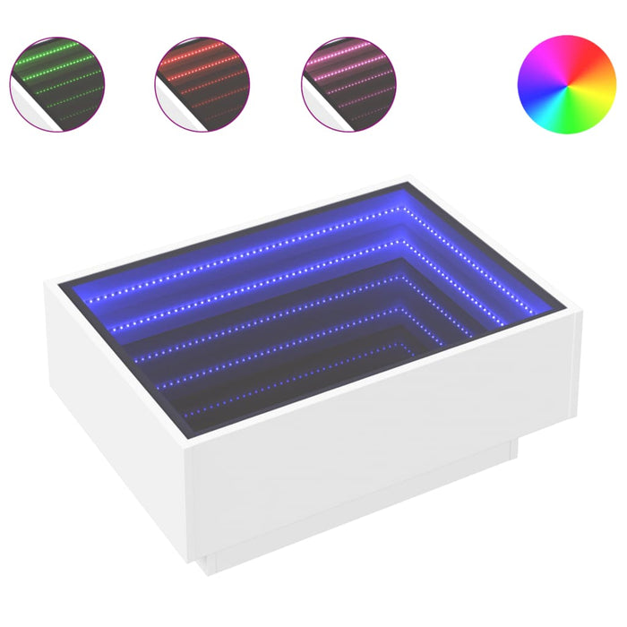 Tavolino Salotto con LED Bianco 70x50x30 cm Legno Multistrato 847511