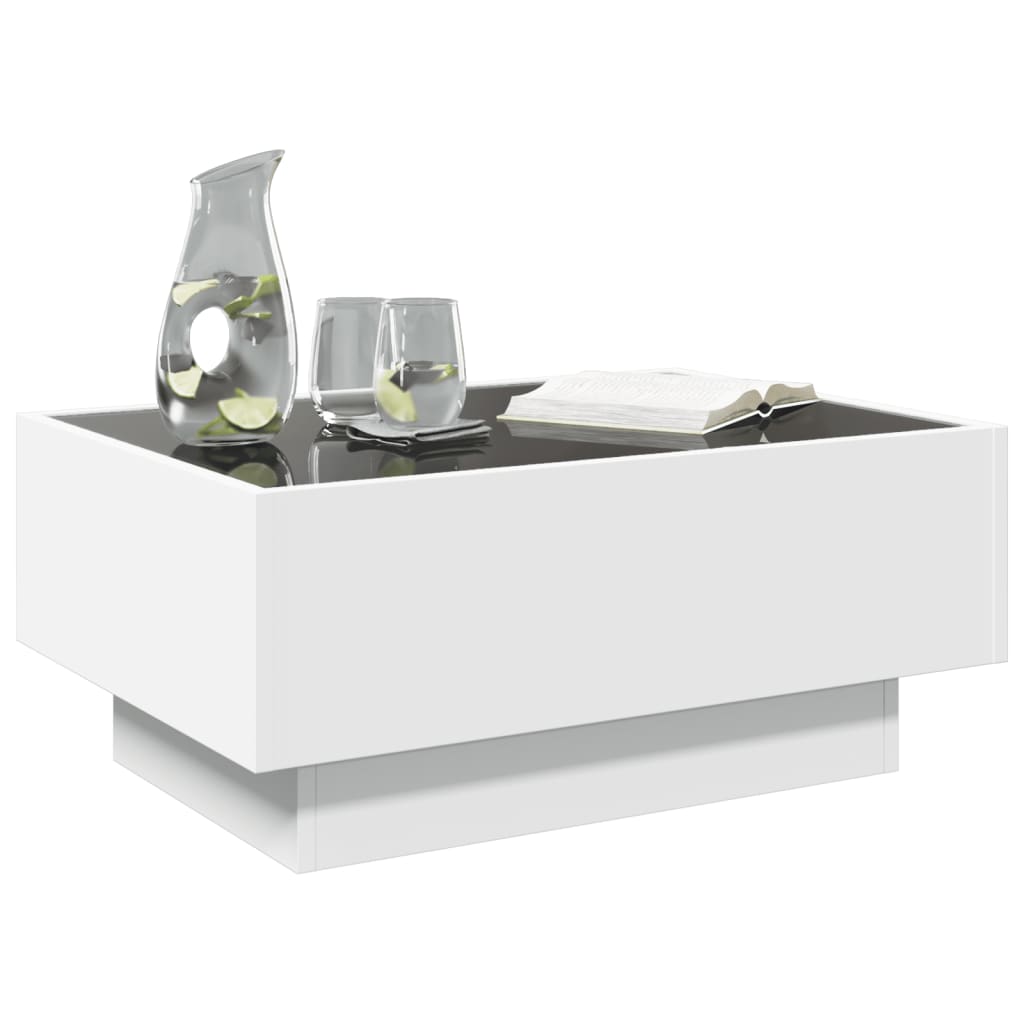Tavolino Salotto con LED-Tavolino da soggiorno-Tavolo Bianco 70x50x30 cm Legno Multistrato