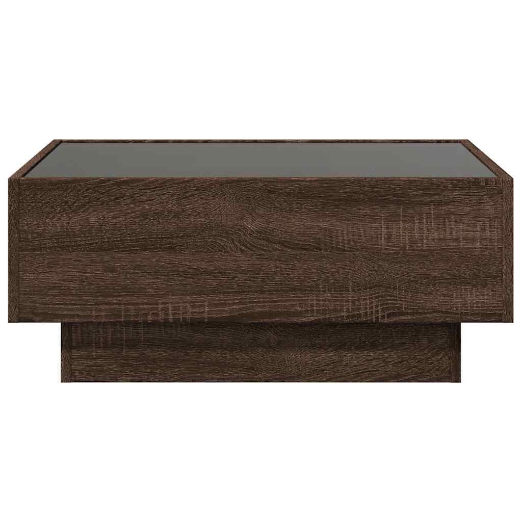 Tavolino Salotto con LED-Tavolino da soggiorno-Tavolo Rovere Marrone 70x50x30 cm Multistrato