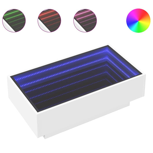 Tavolino Salotto con LED-Tavolino da soggiorno-Tavolo Bianco 90x50x30 cm Legno Multistrato