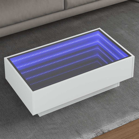 Tavolino Salotto con LED-Tavolino da soggiorno-Tavolo Bianco 90x50x30 cm Legno Multistrato