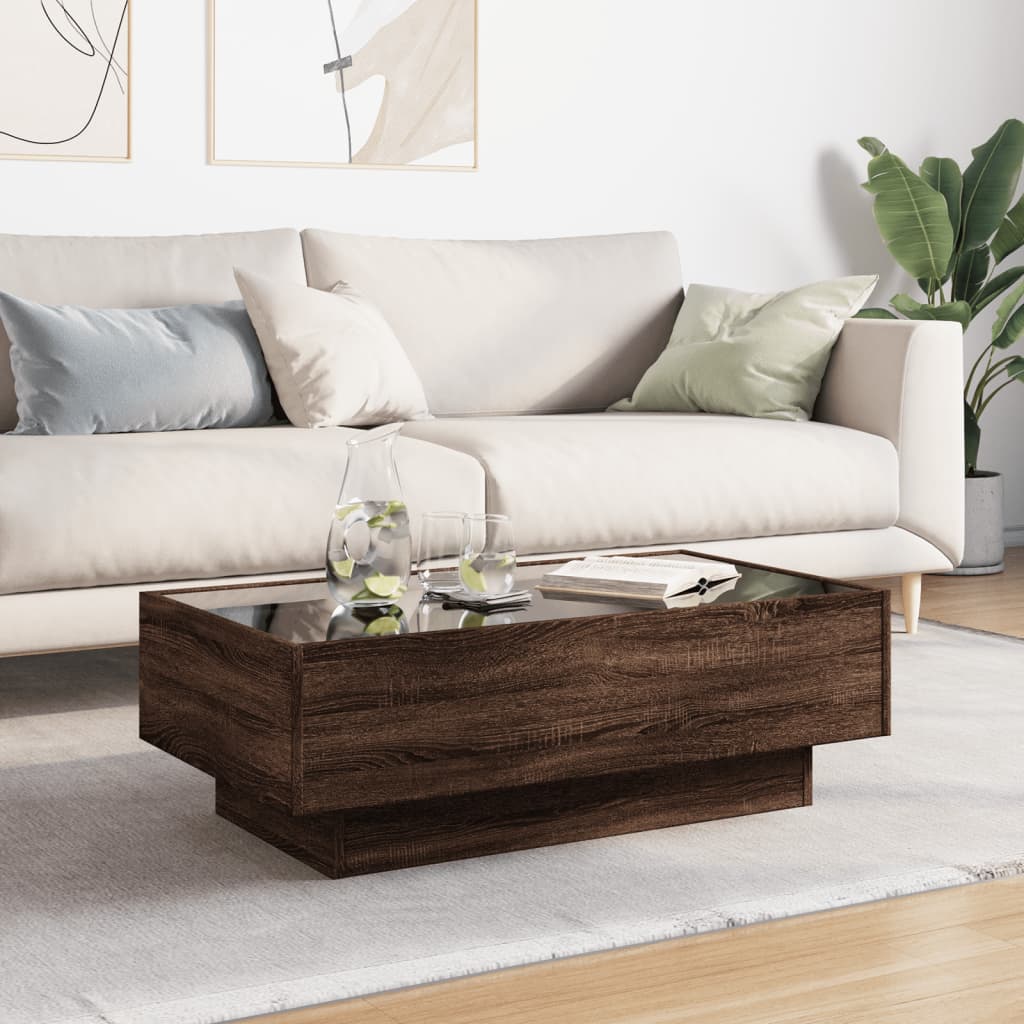 Tavolino Salotto con LED Rovere Marrone 90x50x30 cm Multistrato 847524