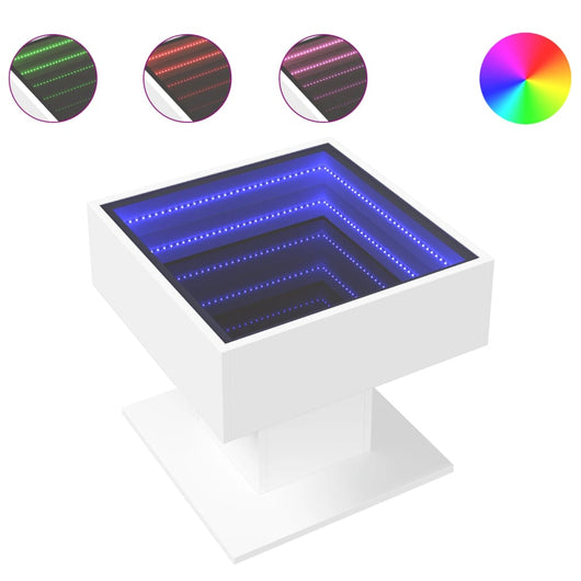 Tavolino Salotto con LED-Tavolino da soggiorno-Tavolo Bianco 50x50x45 cm Legno Multistrato 753282
