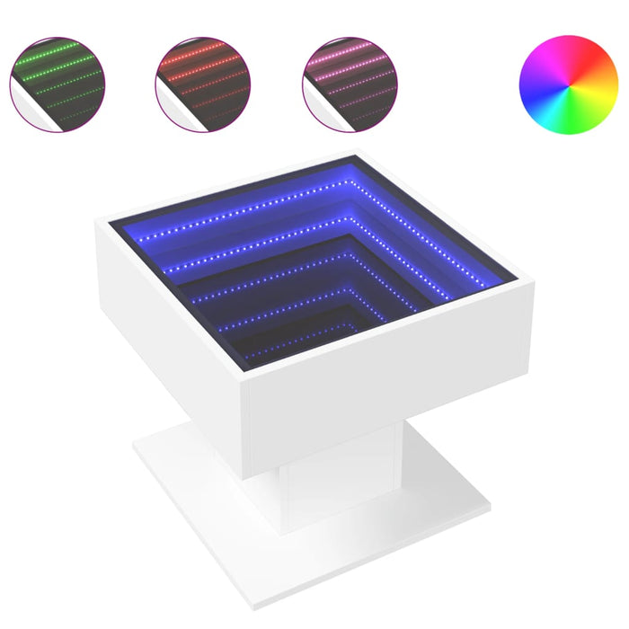 Tavolino Salotto con LED Bianco 50x50x45 cm Legno Multistrato 847525