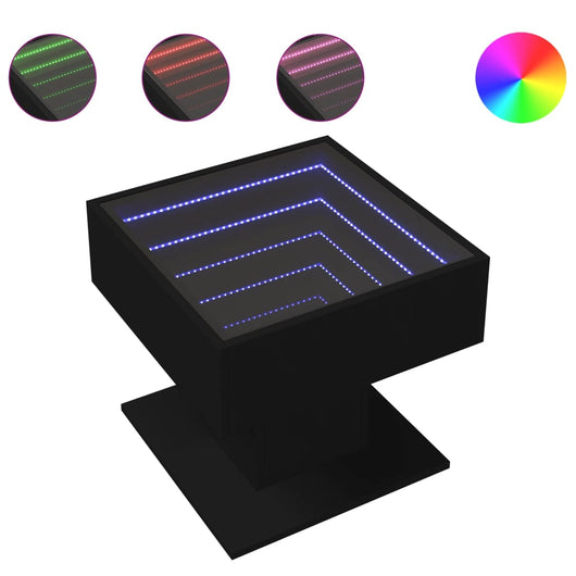 Tavolino Salotto con LED-Tavolino da soggiorno-Tavolo Nero 50x50x45 cm Legno Multistrato 308250