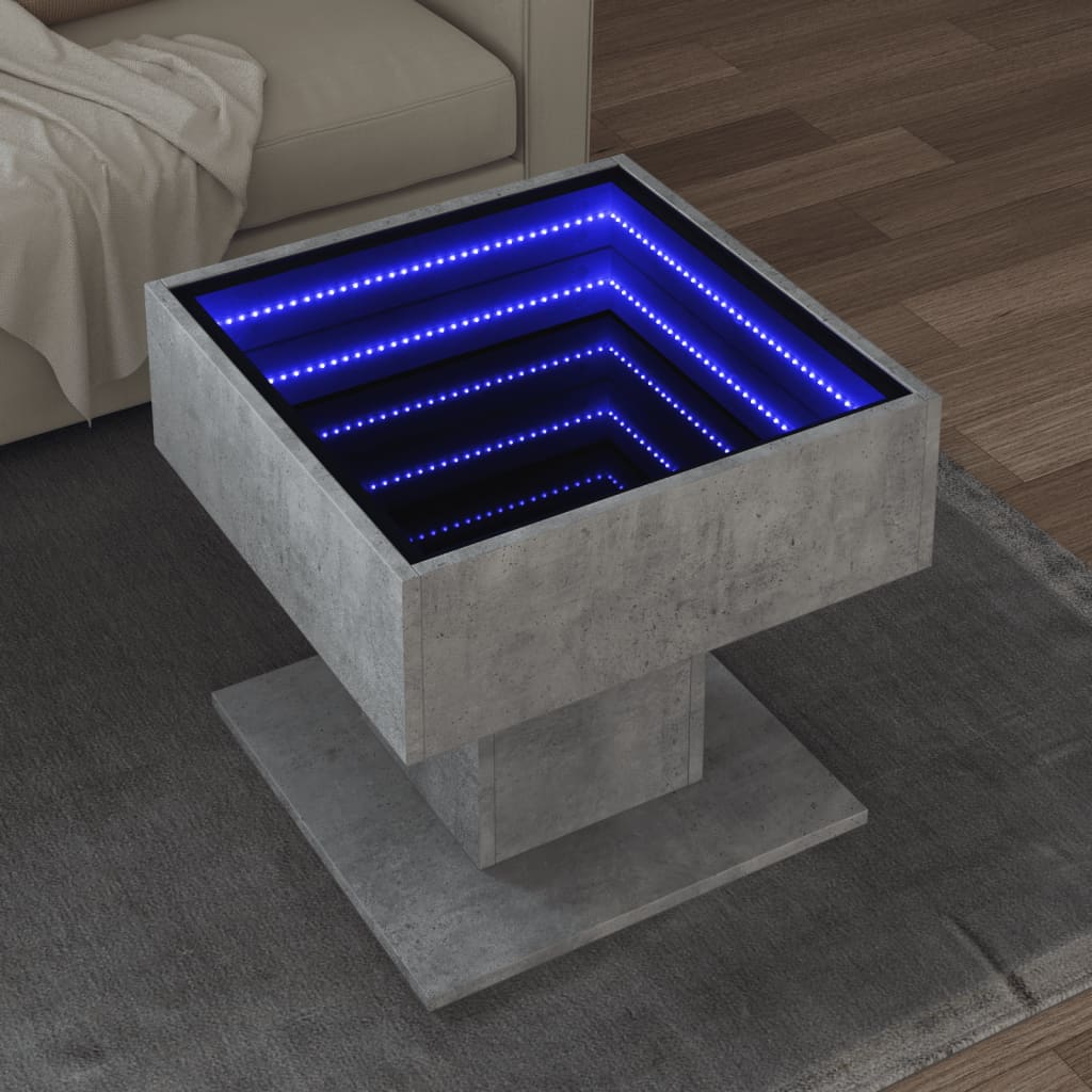 vidaXL Tavolino Salotto con LED Grigio Cemento 50x50x45 cm Multistrato