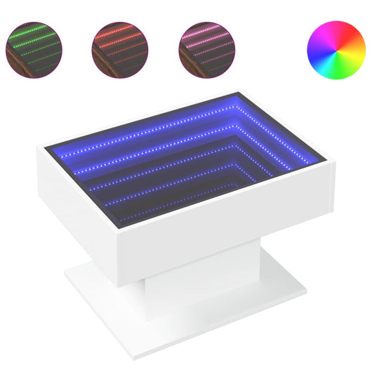 Tavolino Salotto con LED-Tavolino da soggiorno-Tavolo Bianco 70x50x45 cm Legno Multistrato