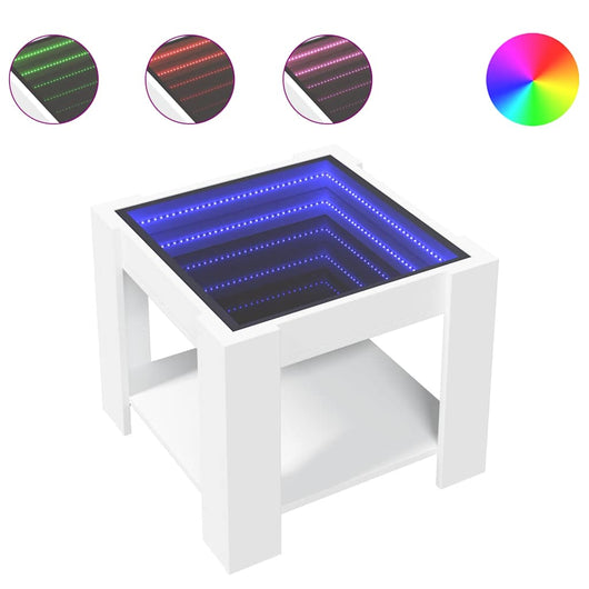 Tavolino Salotto con LED-Tavolino da soggiorno-Tavolo Bianco 53x53x45 cm Legno Multistrato