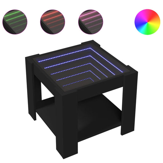 Tavolino Salotto con LED-Tavolino da soggiorno-Tavolo Nero 53x53x45 cm Legno Multistrato