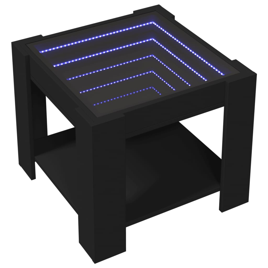 Tavolino Salotto con LED-Tavolino da soggiorno-Tavolo Nero 53x53x45 cm Legno Multistrato