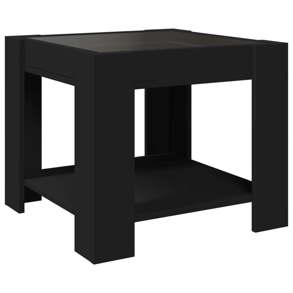 Tavolino Salotto con LED-Tavolino da soggiorno-Tavolo Nero 53x53x45 cm Legno Multistrato