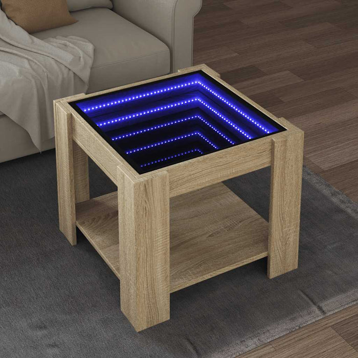 Tavolino Salotto con LED-Tavolino da soggiorno-Tavolo Rovere Sonoma 53x53x45 cm Multistrato