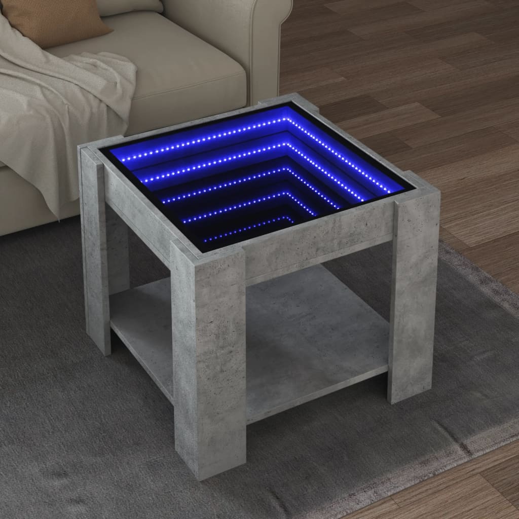 vidaXL Tavolino Salotto con LED Grigio Cemento 53x53x45 cm Multistrato