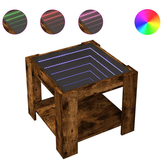 Tavolino Salotto con LED-Tavolino da soggiorno-Tavolo Rovere Fumo 53x53x45 cm Multistrato