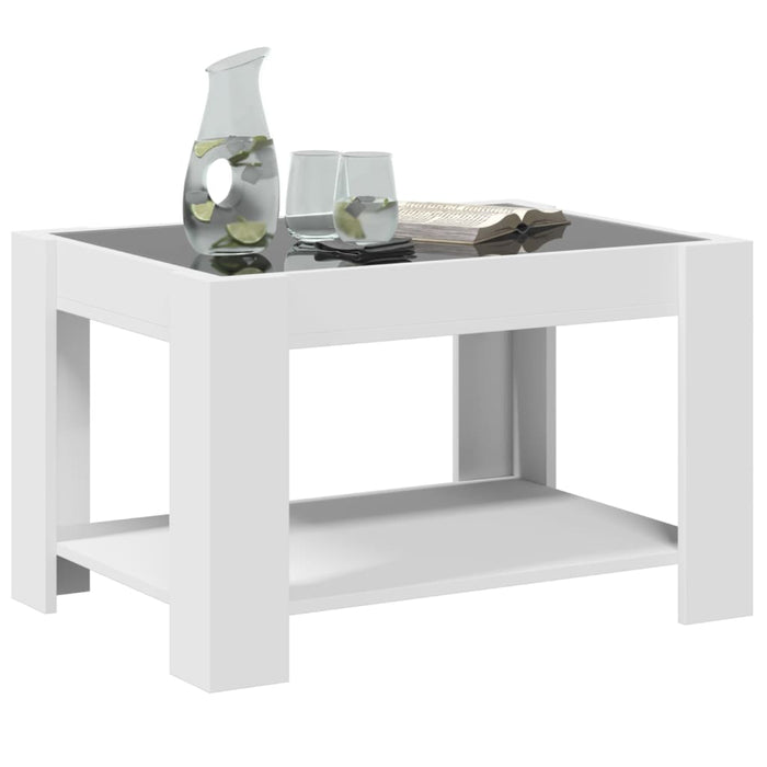 Tavolino Salotto con LED-Tavolino da soggiorno-Tavolo Bianco 73x53x45 cm Legno Multistrato