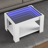 Tavolino Salotto con LED-Tavolino da soggiorno-Tavolo Bianco 73x53x45 cm Legno Multistrato