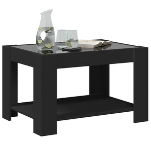 Tavolino Salotto con LED-Tavolino da soggiorno-Tavolo Nero 73x53x45 cm Legno Multistrato