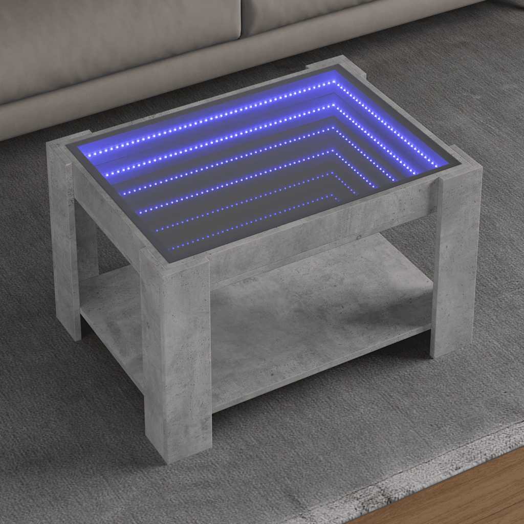 Tavolino Salotto con LED-Tavolino da soggiorno-Tavolo Grigio Cemento 73x53x45 cm Multistrato