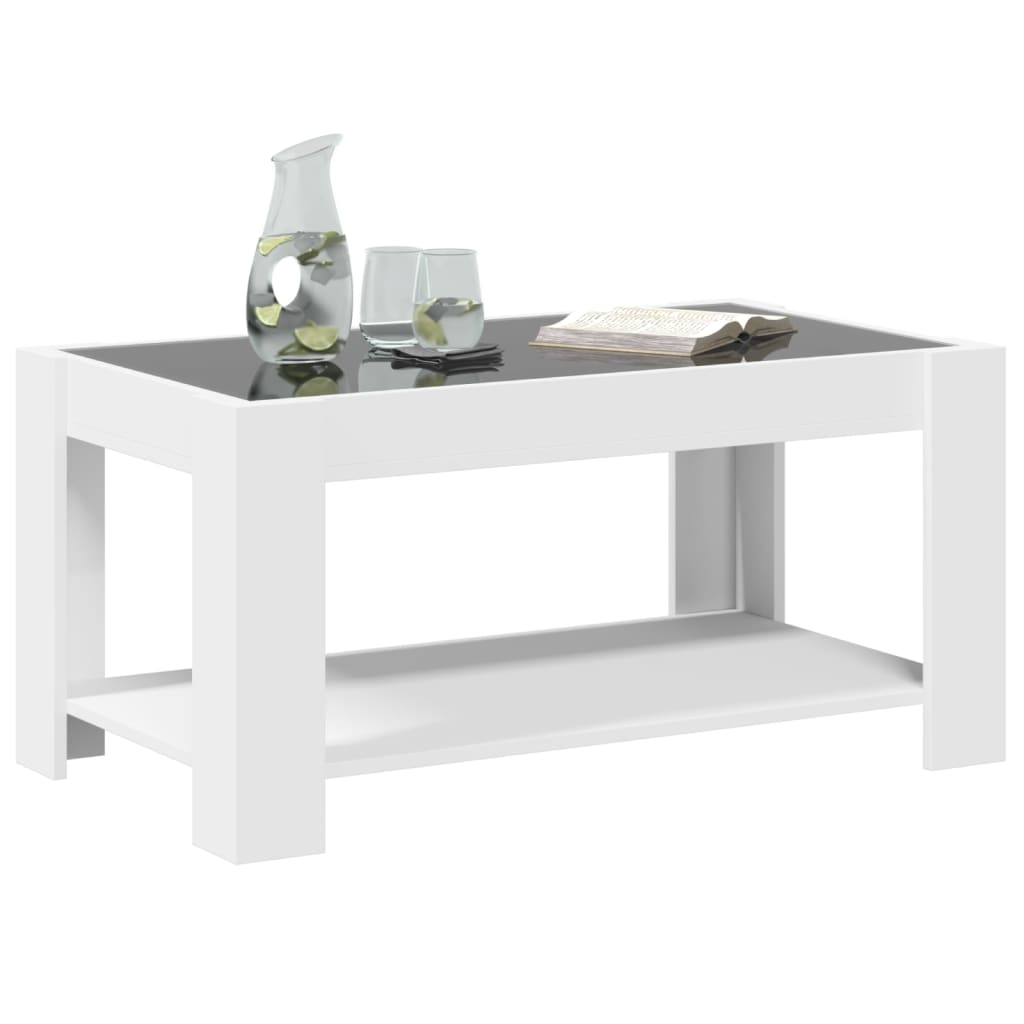 Tavolino Salotto con LED-Tavolino da soggiorno-Tavolo Bianco 93x53x45 cm Legno Multistrato