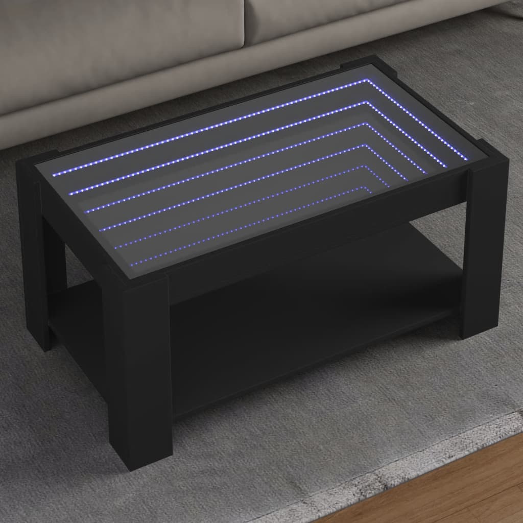 Tavolino Salotto con LED-Tavolino da soggiorno-Tavolo Nero 93x53x45 cm Legno Multistrato