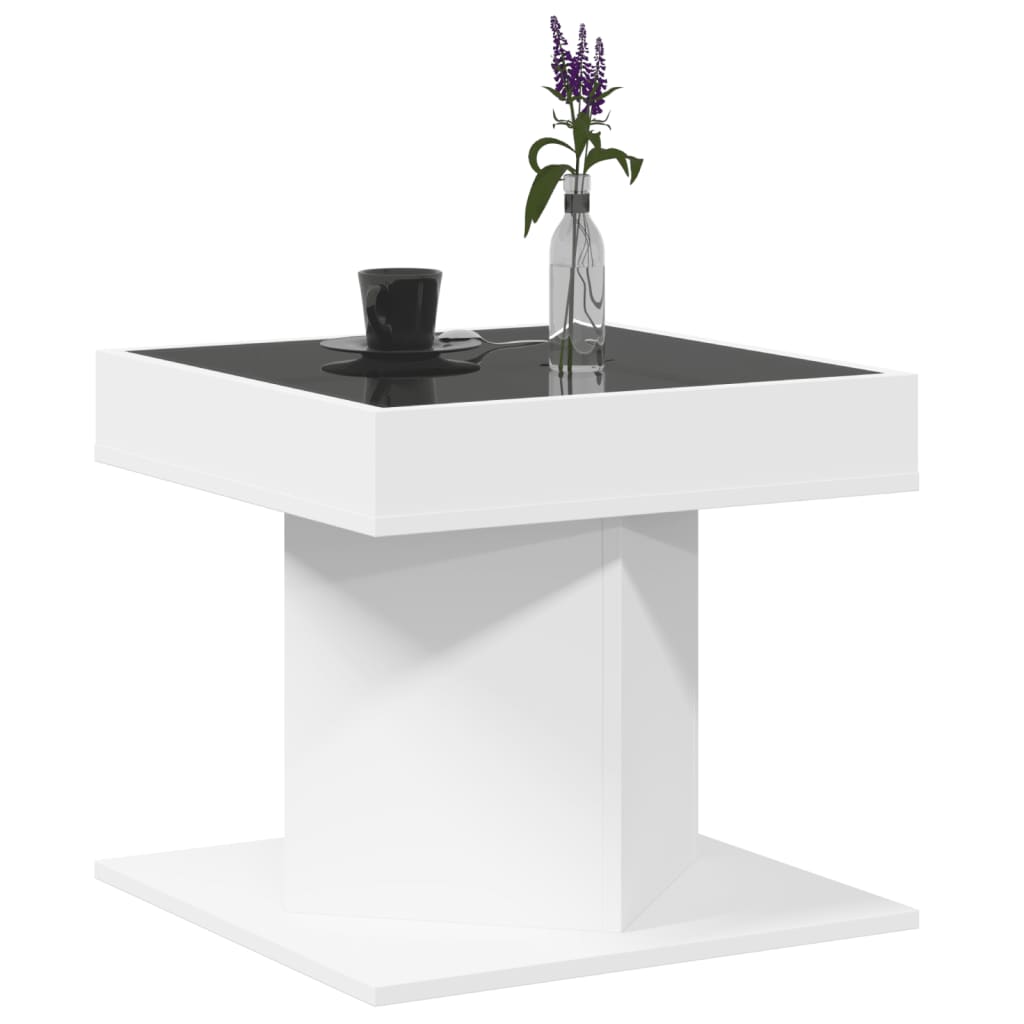 vidaXL Tavolino Salotto con LED Bianco 50x50x45 cm Legno Multistrato