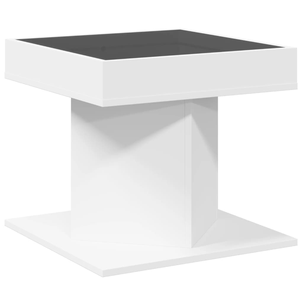 Tavolino Salotto con LED-Tavolino da soggiorno-Tavolo Bianco 50x50x45 cm Legno Multistrato 567802