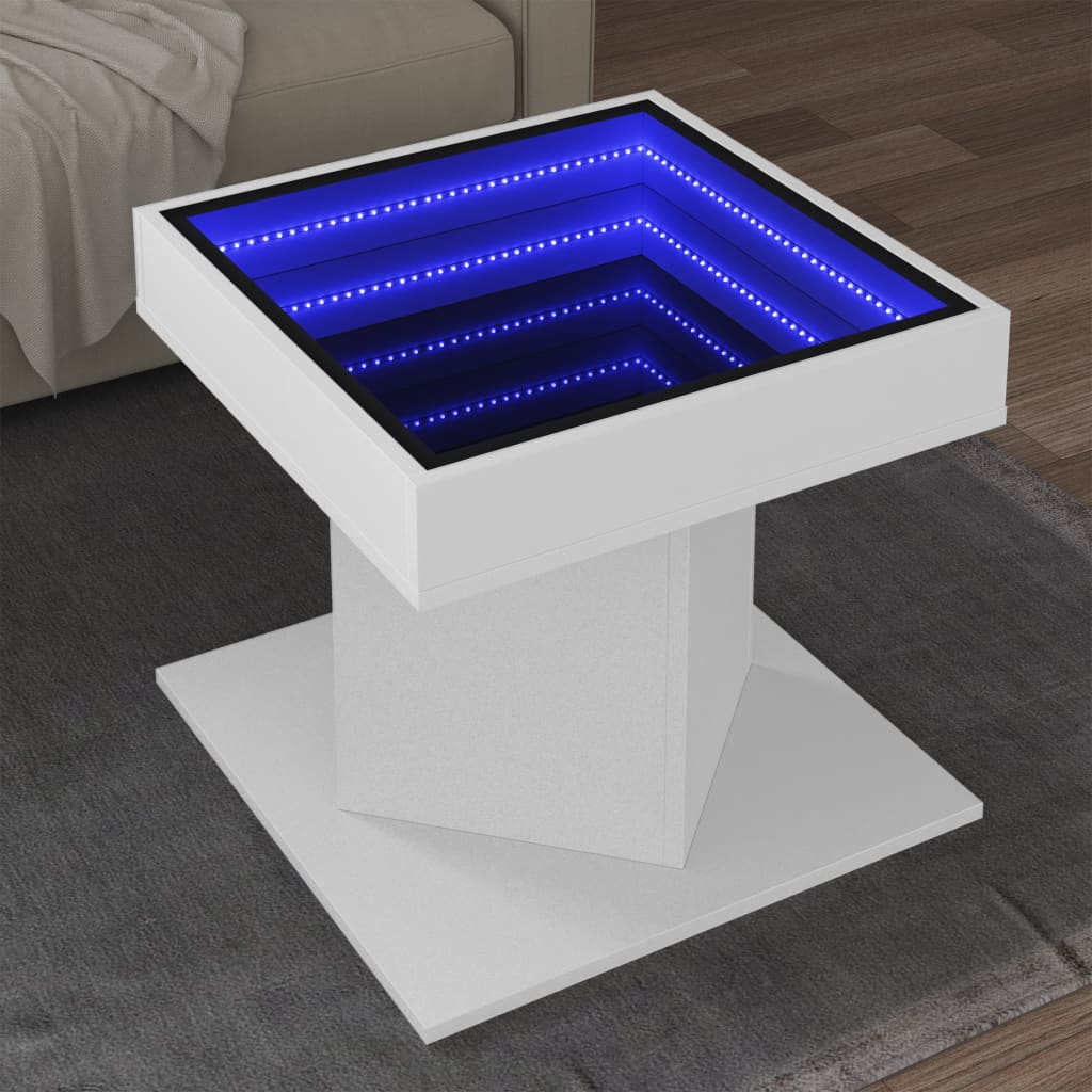 Tavolino Salotto con LED-Tavolino da soggiorno-Tavolo Bianco 50x50x45 cm Legno Multistrato 567802