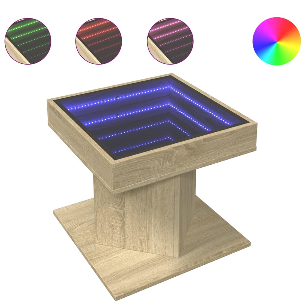 vidaXL Tavolino Salotto con LED Rovere Sonoma 50x50x45 cm Multistrato