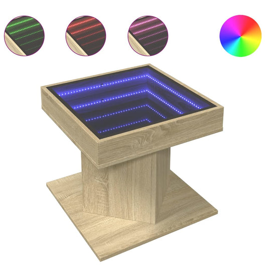 Tavolino Salotto con LED-Tavolino da soggiorno-Tavolo Rovere Sonoma 50x50x45 cm Multistrato 220582