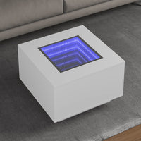 Tavolino Salotto con LED-Tavolino da soggiorno-Tavolo Bianco 60x60x40 cm Legno Multistrato
