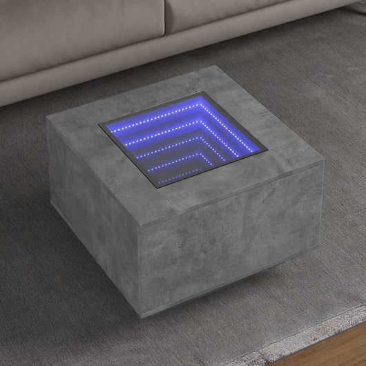 Tavolino Salotto con LED-Tavolino da soggiorno-Tavolo Grigio Cemento 60x60x40 cm Multistrato