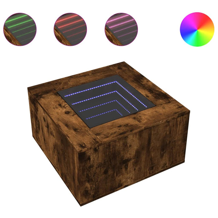 Tavolino Salotto con LED Rovere Fumo 60x60x40 cm Multistrato 847571