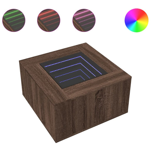 Tavolino Salotto con LED-Tavolino da soggiorno-Tavolo Rovere Marrone 60x60x40 cm Multistrato