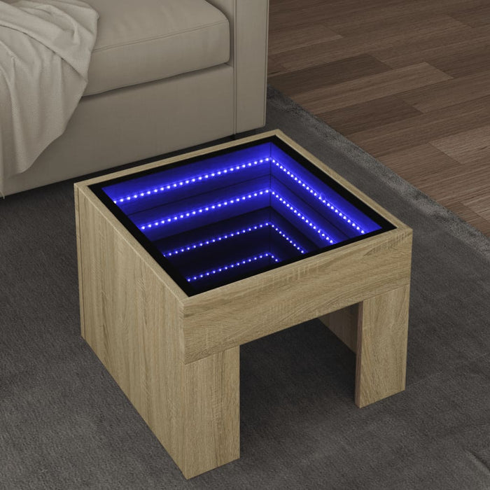 vidaXL Tavolino da Salotto con LED Infinity Rovere Sonoma 40x40x30 cm