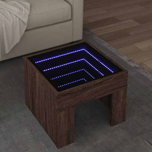 Tavolino da Salotto con LED Infinity-Tavolino da soggiorno Rovere Marrone 40x40x30 cm