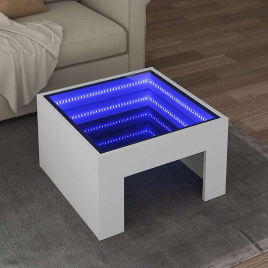 Tavolino da Salotto con LED Infinity-Tavolino da soggiorno Bianco 50x50x30 cm