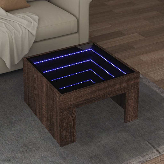 Tavolino da Salotto con LED Infinity-Tavolino da soggiorno Rovere Marrone 50x50x30 cm