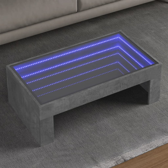Tavolino da Salotto con LED Infinity-Tavolino da soggiorno Grigio Cemento 90x50x30 cm