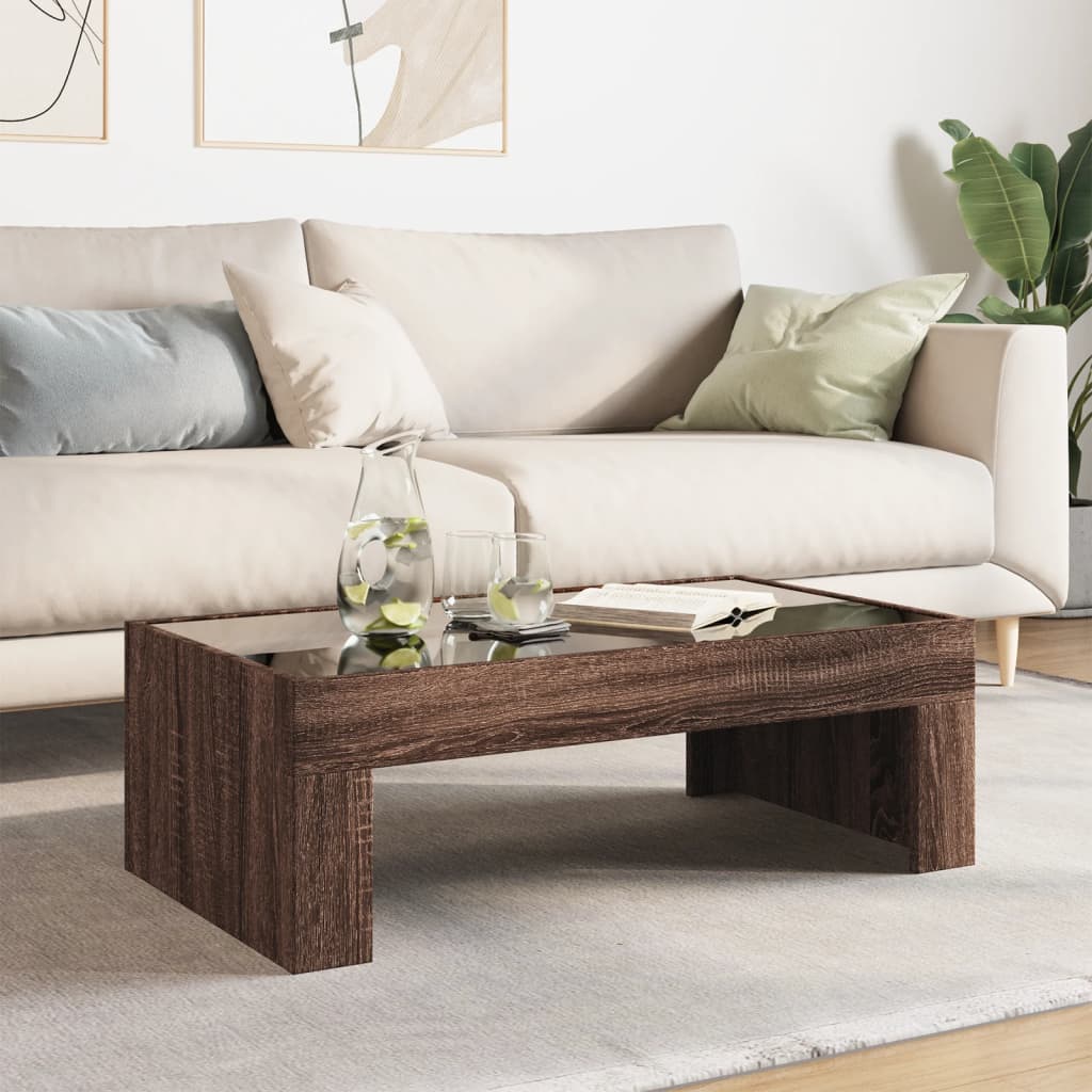 Tavolino da Salotto con LED Infinity Rovere Marrone 90x50x30 cm 847622