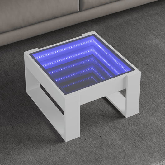 Tavolino da Salotto con LED Infinity-Tavolino da soggiorno Bianco 50x53x30 cm