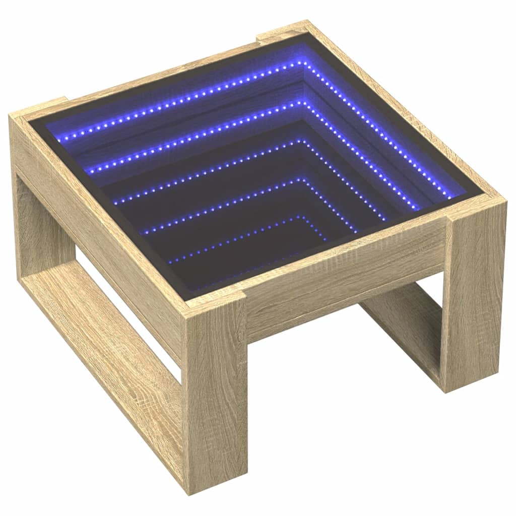 Tavolino da Salotto con LED Infinity-Tavolino da soggiorno Rovere Sonoma 50x53x30 cm