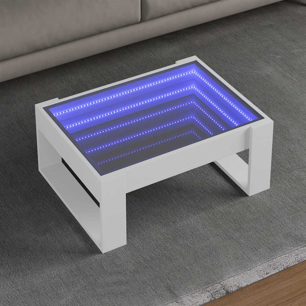 Tavolino da Salotto con LED Infinity-Tavolino da soggiorno Bianco 70x53x30 cm