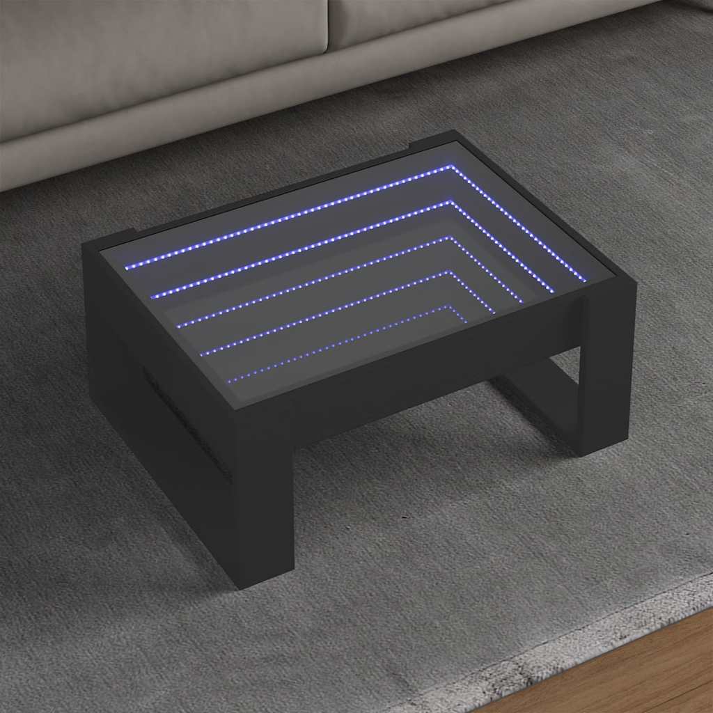 Tavolino da Salotto con LED Infinity-Tavolino da soggiorno Nero 70x53x30 cm